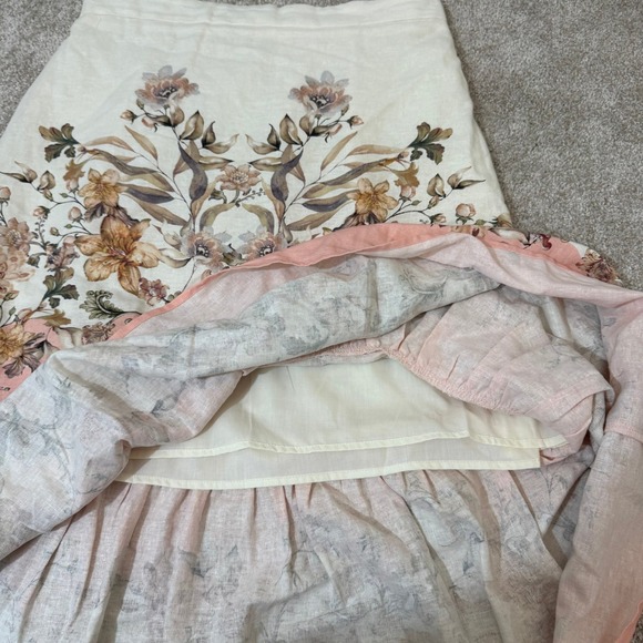 House of Harlow 1960 Floral Maxi Skirt Peach Pink Linen Blend M - Picture 8 of 9